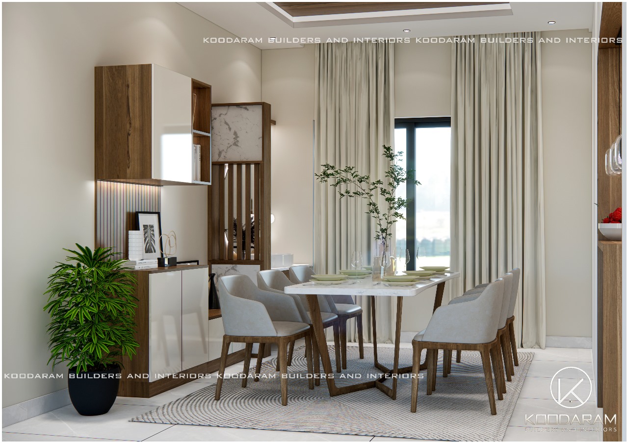 Image of Dining Area designed by Koodaram Builders And Interiors